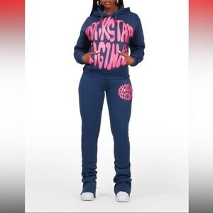 Rockstar Original Navy and Pink Sweatpants Set